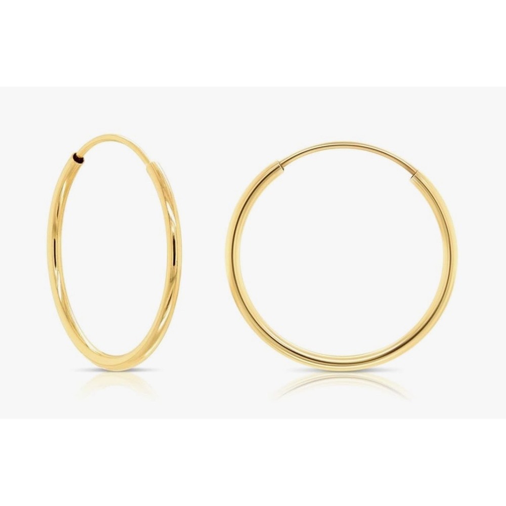 14k Gold S925 Hoop‎ Earrings Thin Endless Sleeper Earrings Lightweight Jewelry